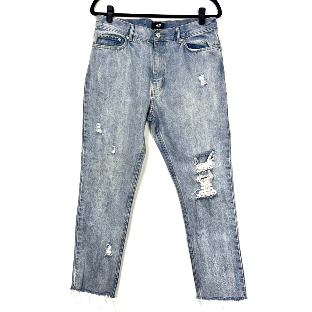 H&M mom style hi waisted distressed raw hem jeans Z10